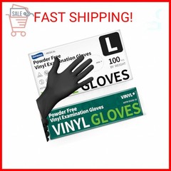 Supmedic Vinyl Disposable Exam Gloves, Black 4 Mil Powder-Free Latex-Free Medica