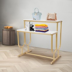 Modern Shoe Handbag Display Table, 2 Tiers Heavy Duty Display Stands White Gold