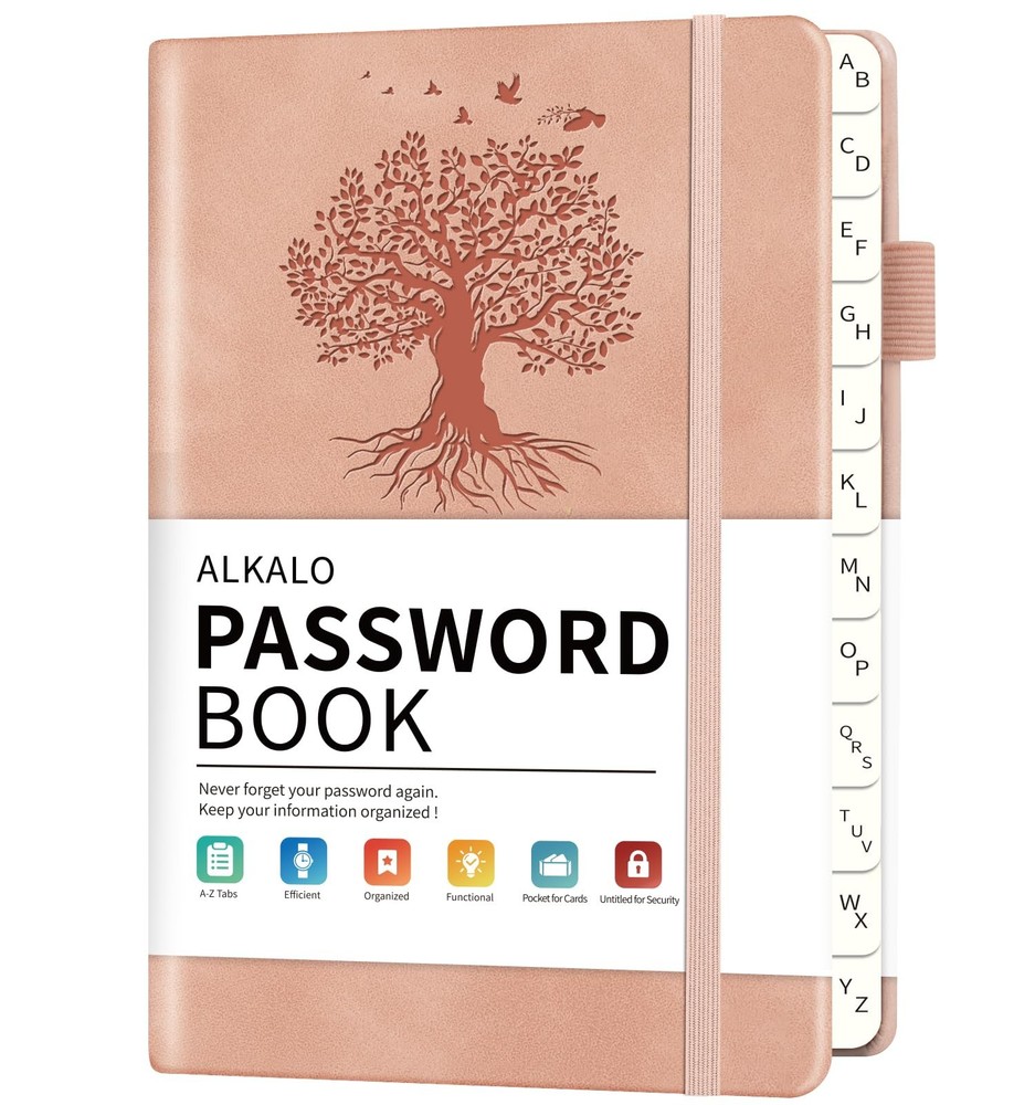 Password Book with Alphabetical Tabs, Small (4.5 x 5.9 inch), Pink
