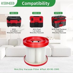 4 Pack 49-90-1900 HEPA Filter Compatible with Milwaukee Cordless M18 Vacuum…