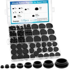 125PCS Rubber Plugs for Round Holes, Premium Black Rubber Hole Plugs, Various…