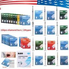 US 100pcs Dental Diamond Burs Kit for High Speed Handpiece Medium FG 1.6MM