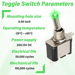 3 PCS LED Lighted Rocker Toggle Switch, 12V SPST 3 Pin 2 Position On/Off Rocker