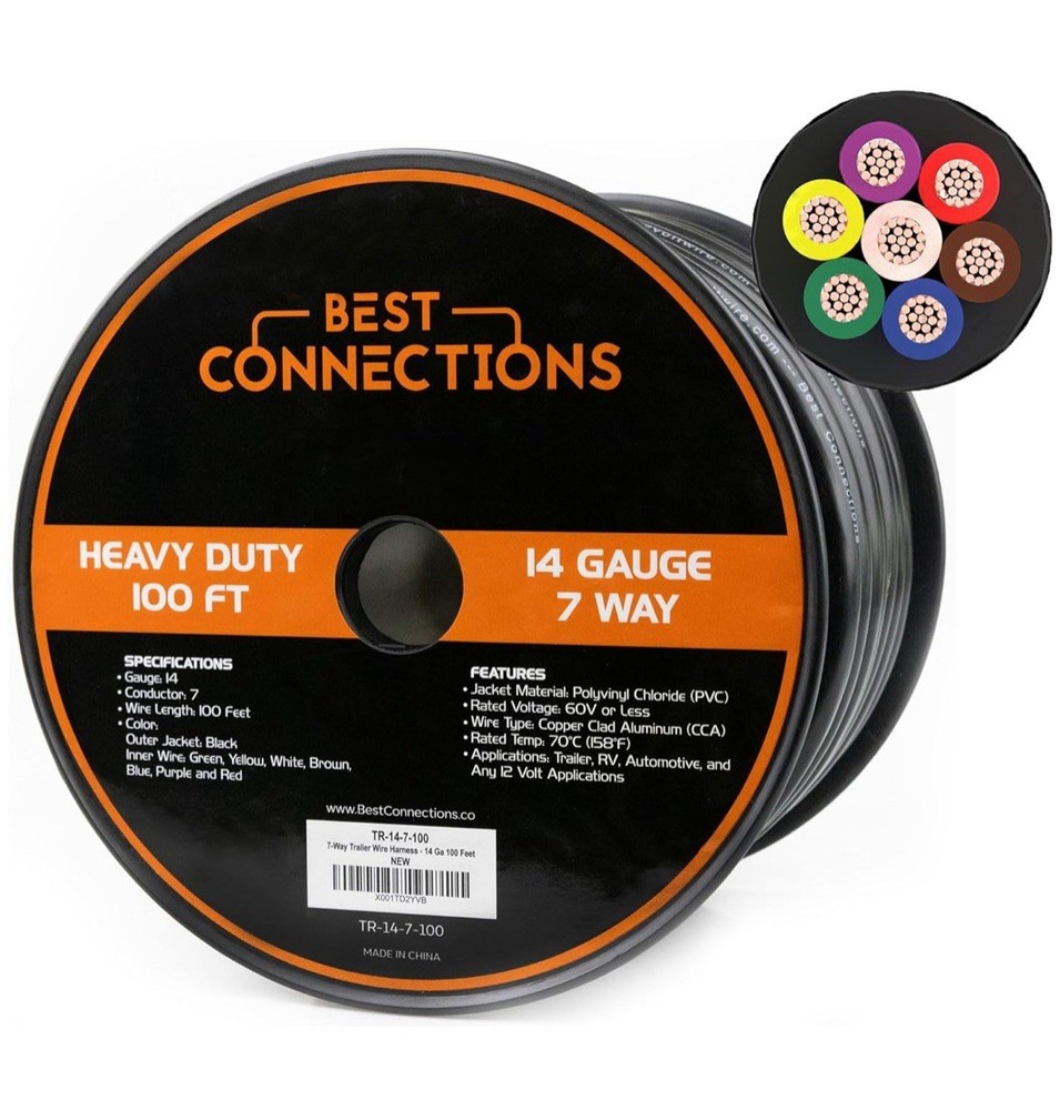 Best Connections 7 Way Trailer Wire (100 Feet) Heavy Duty 14 Gauge 7 C