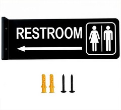 Double-Sided Restroom Sign W/ Arrow 12″x4″ Premium Frosted Acrylic Black