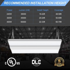 KUKUPPO 400W LED High Bay Shop Light, Commercial Warehouse Large Area lighting