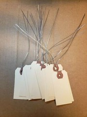 Size 1 Manila Inventory Shipping Hang Tags with Wire 2 3/4″ x 1 3/8″ Wired Tags