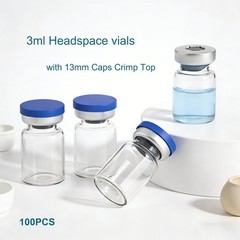 100PCS 3ml Glass Vials Headspace Vials Clear Lab Vials w/ Caps 13mm Crimp Top