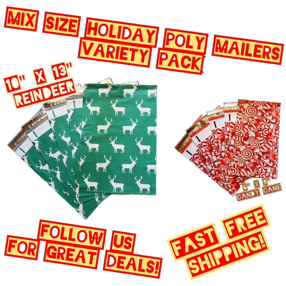35 Poly Mailers Two Mix Size Christmas Variety Pack Shipping Envelopes