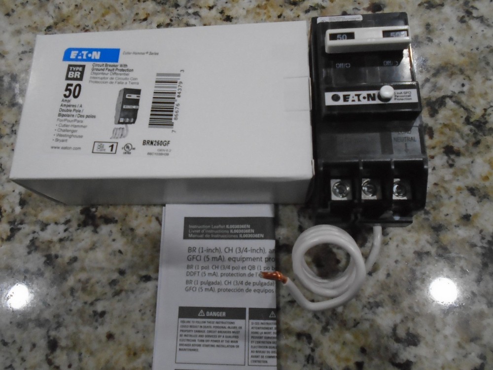 EATON BRN250GF 50 Amp Double Pole Ground Fault Breaker New in Box