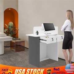 Modern Front Desk Reception Counter, Reception Desk for Salons with LED Light