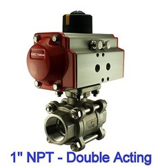 1″ Inch Pneumatic Air Actuated Stainless Ball Valve Double Acting Air Return