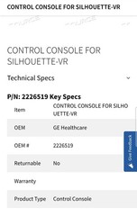 2226519 GE CONTROL CONSOLE FOR SILHOUETTE-VR
