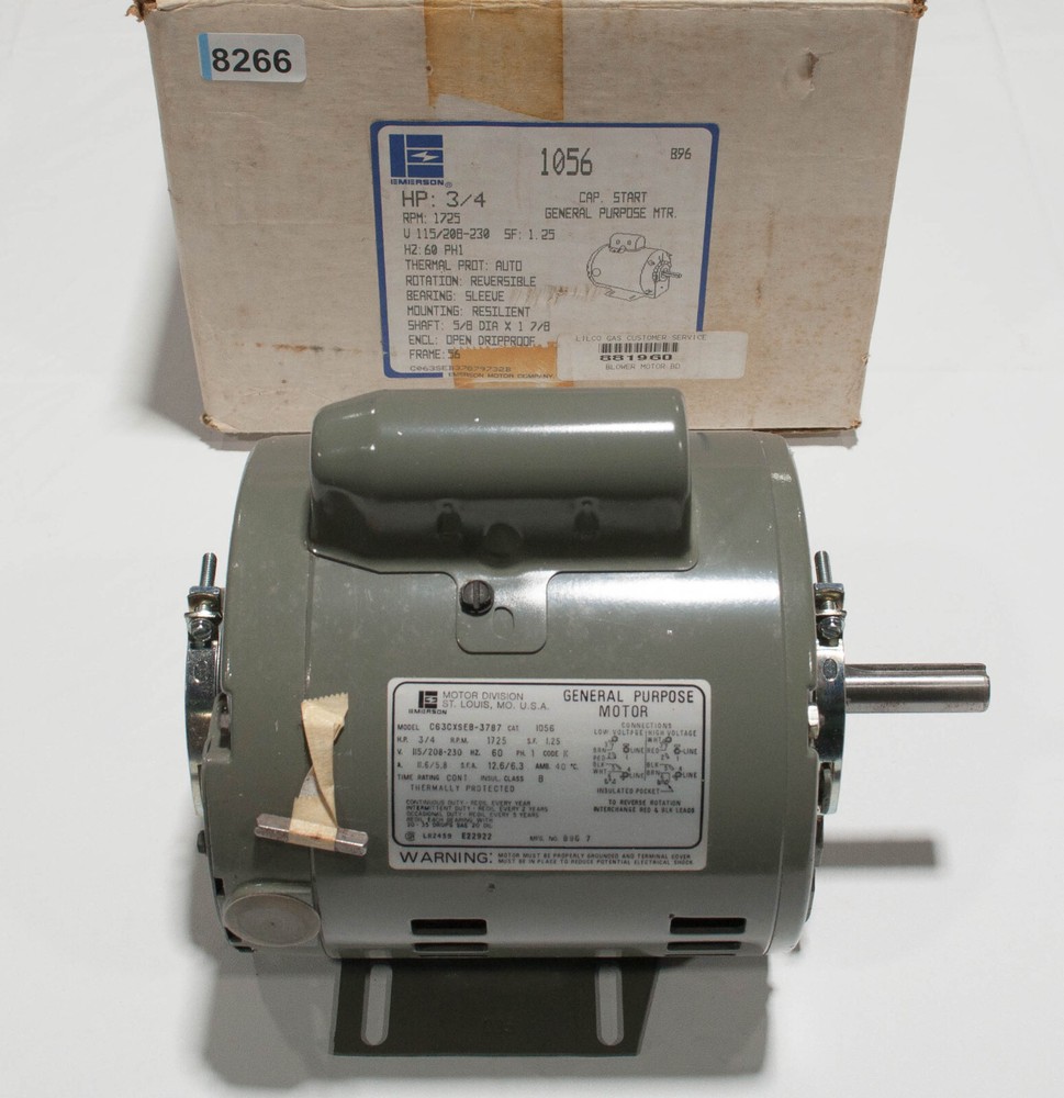 Emerson 1056 Motor 3/4 HP 1725RPM 115/208-230v 60Hz 5/8 Shaft C63CXSEB-3787