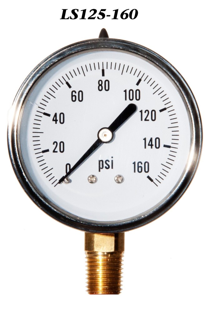 Pressure Gauge 0-160 PSI, Liquid Filled 2.5” Stainless Steel 1/4″ NPT LM