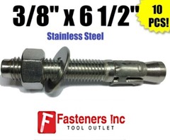 (QTY 10) 3/8″ x 6 1/2″ Concrete Wedge Anchor Stainless Steel Grade 304