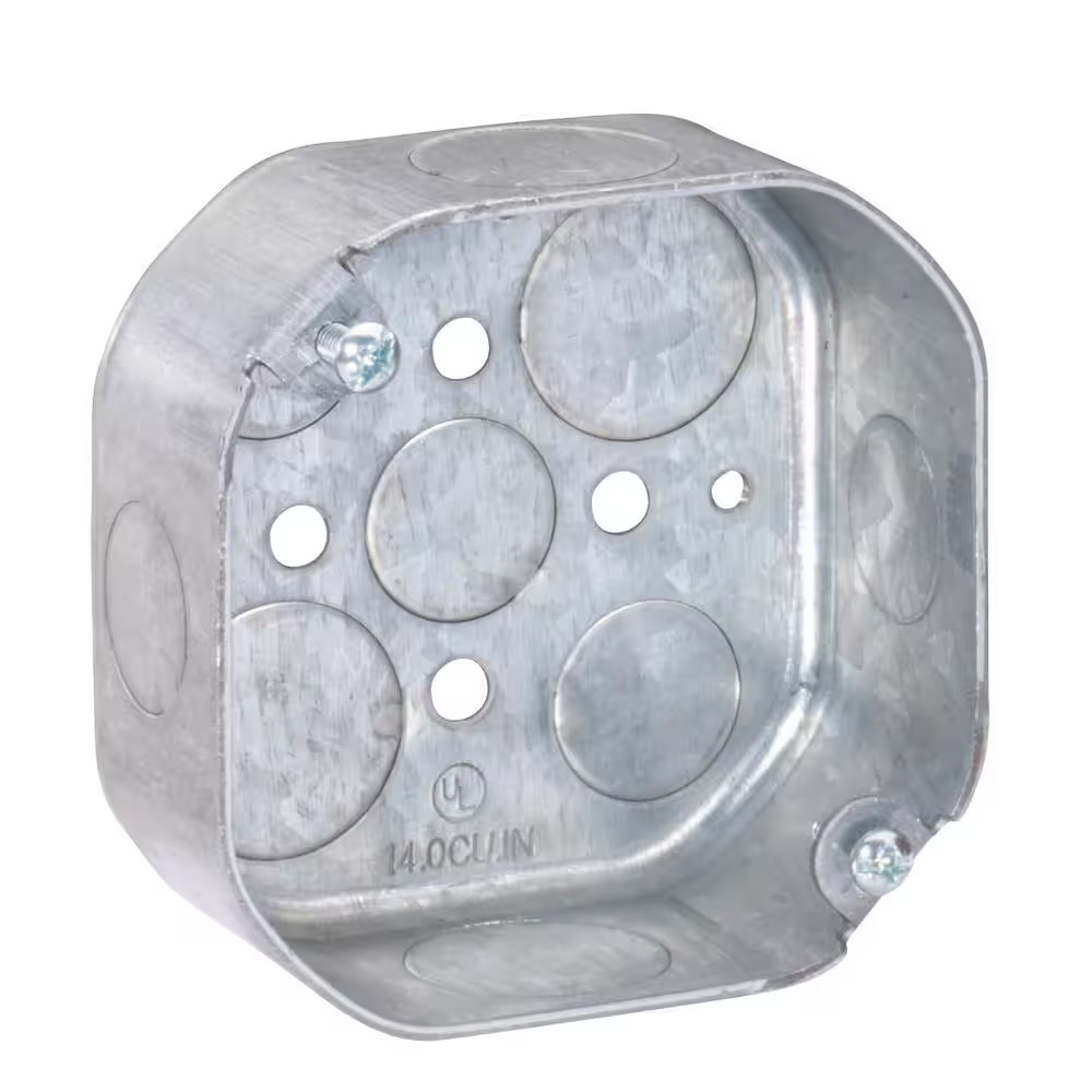 4 in. W x 1-1/2 in. D Steel Metallic Octagon Box with Five 1/2 in. and Four 3/4