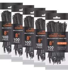 BEST CONNECTIONS Black Cable Ties 500 Pack Cable Zip Ties 8 Inch with Screw Down