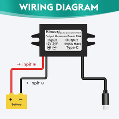 DC 12V/24V to 5V USB C Step down Converter Type-C Interface 5A 25W Waterproof Bu