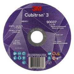 3M Cubitron 90037 Abrasive Cut-Off Wheel, Type 1, 5 In Dia, 0.045 In Thick, 7/8