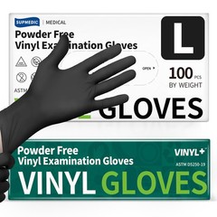 Supmedic Vinyl Disposable Exam Gloves, Black 4 Mil Large, 100 Large (Black)