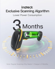 Inateck Wireless Barcode Scanner Bluetooth 1D USB 2000mAh 1 Charge 3 Months