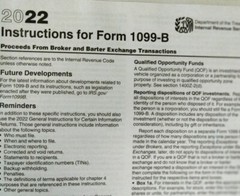 2022: 5 SHEETS 1099-B IRS Proceeds Broker/Barter Exch & 3=1096 Transmittal Forms