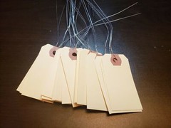 Size 1 Manila Inventory Shipping Hang Tags with Wire 2 3/4″ x 1 3/8″ Wired Tags