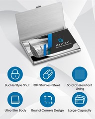 MaxGear Metal Business Card Holder for 3.7 x 2.3 x 0.3 inches, Brushed Silver
