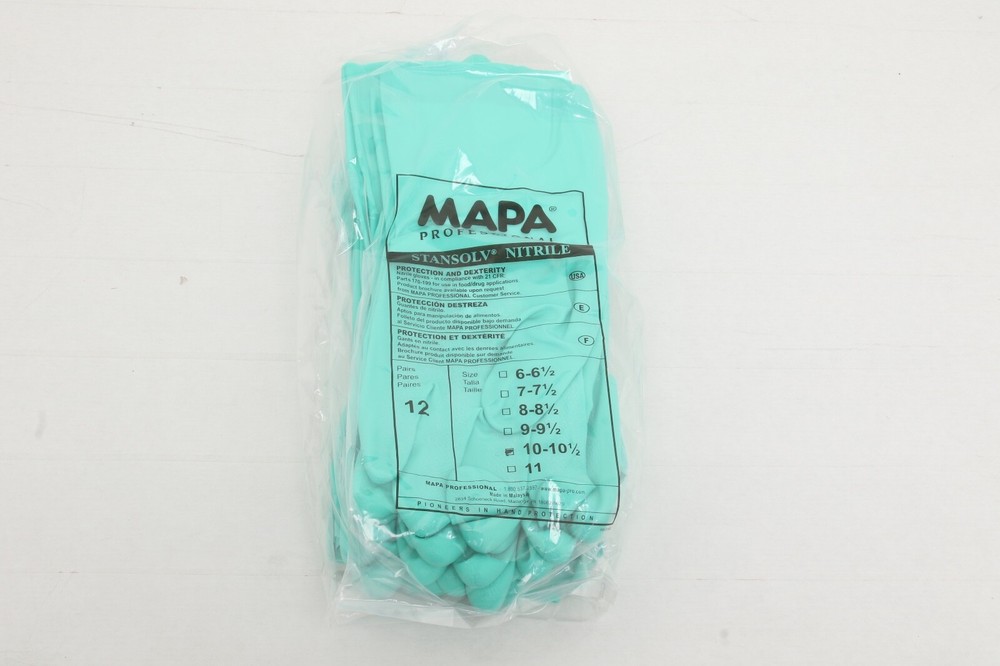 New Bag of 12 Pairs MAPA StanSolv AF-18 Glove Chemical Resistant Size 10-10.5