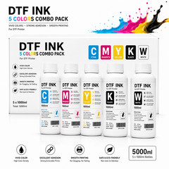 DTF INK CMYKW 5 Color Combo Pack 5 × 1000ml 169 fl oz (33.8 fl oz each)