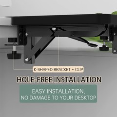 Ergonomics Desk Extender Tray 11.8×5.9 Inch PunchFree Clamp Keyboard Drawer