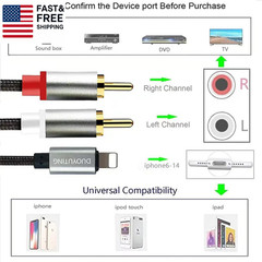 RCA Audio Cable, Ios Phone to 2 Male RCA Stereo Audio Y-Adapter for Iphone/Sound