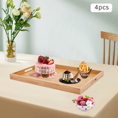 Bamboo Serving Trays 4-Piece Set Rectangular 18.1 × 13 × 1.4 In Log Color