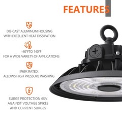 200W-300W UFO LED Light High Bay 5000K Warehouse Industrial Lighting AC 100-277V