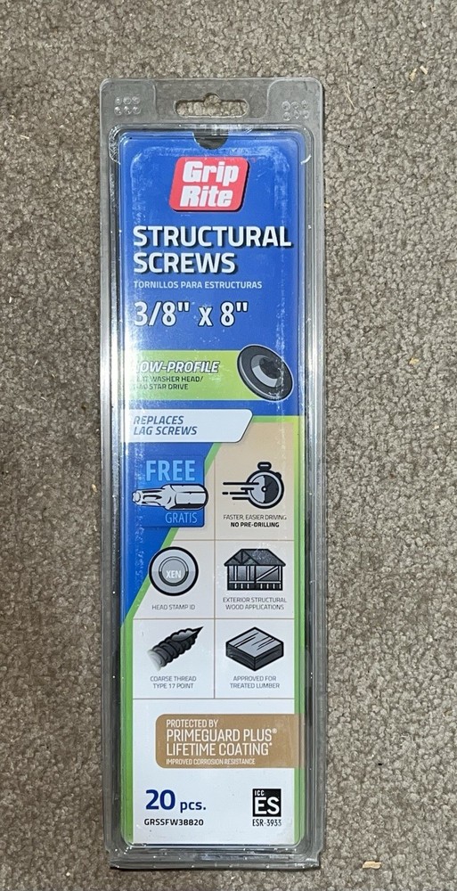 Grip Rite Structural Screws 3/8″ x 8″ (20 pcs.) GRSSFW38820 New