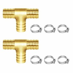 2Pcs 5/8″ ID Hose Barb, Tee T 3 Way Union Fitting Intersection/Split Brass Water
