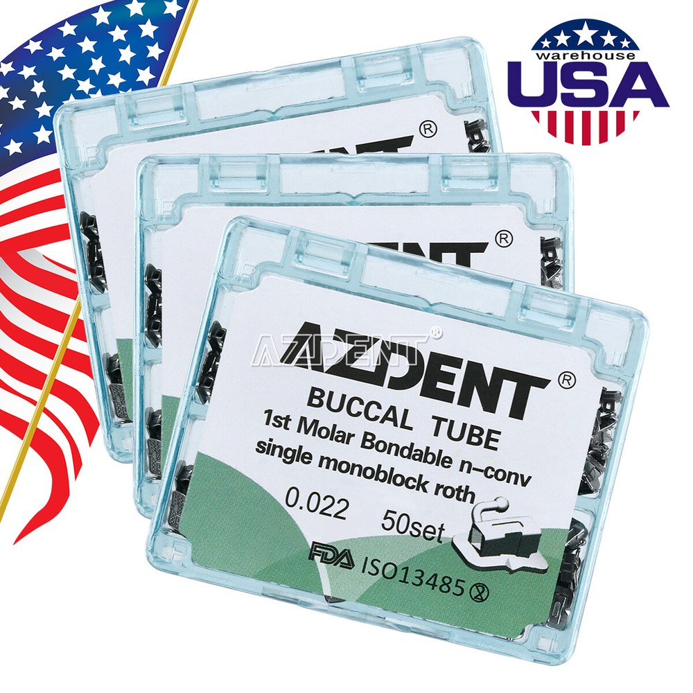 US 3 x Tubo Bucal de Ortodoncia Roth.022 1er Molar Bondable Tubo No-Convertible