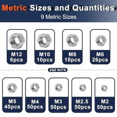 510 Pcs Sae And Metric Hex Nuts Assortment510 Portable Polished 3 Millimeters