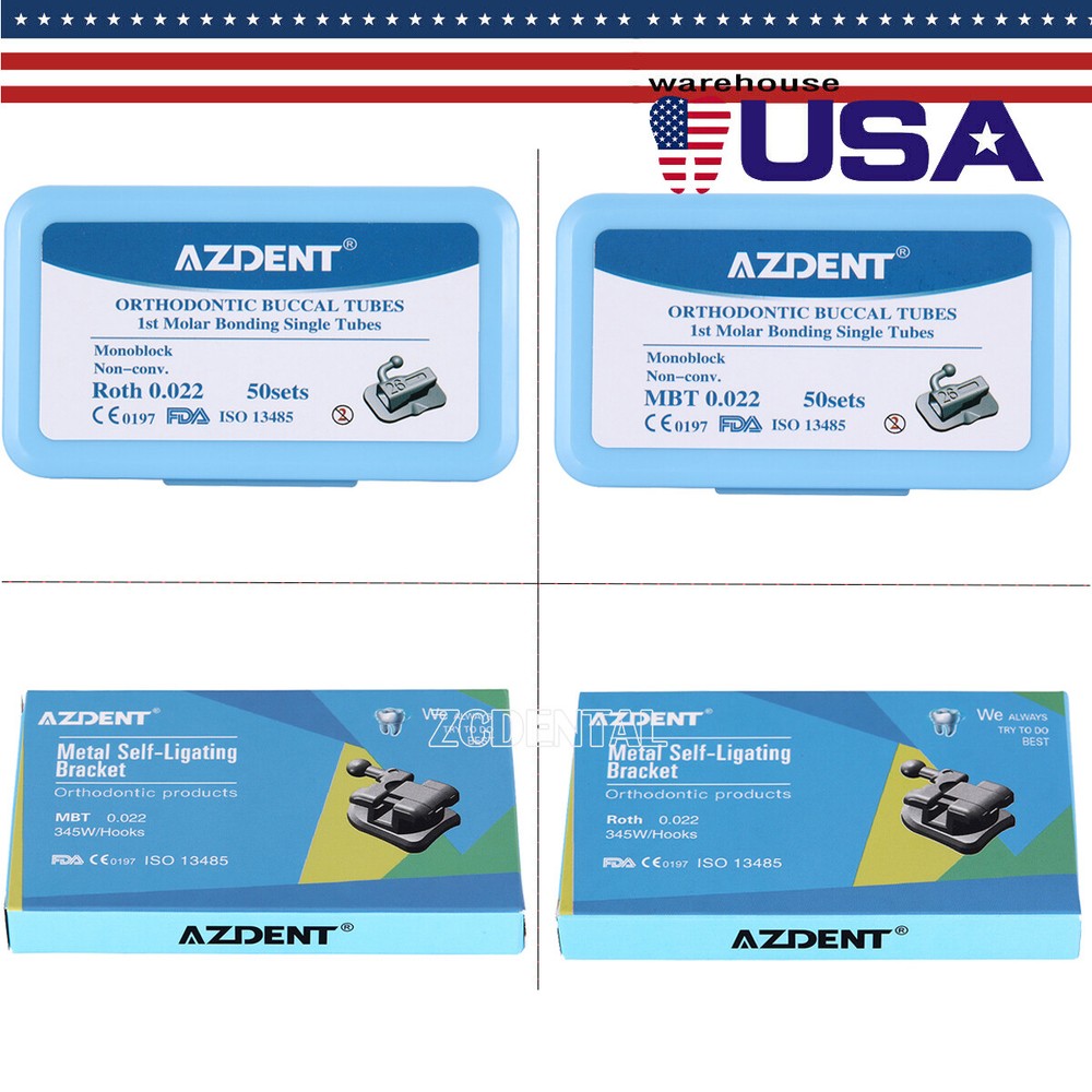 Brackets ortodoncia dental Tubos bucales MBT Roth 022 Ganchos 345 monobloque