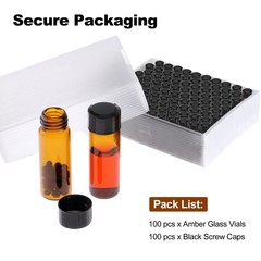 100pcs Amber Glass Vials 4ml with Screw Caps-Small Storage Containers for Liquid