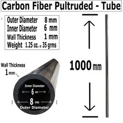 (1) 8mm x 6mm x 1000mm Carbon Fiber Tube – Black-Pultruded Round Tube