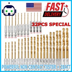 32pcs 1/4” Hex Shank Titanium Coated HSS Steel DRILL BIT Set Metal Wood Plastic