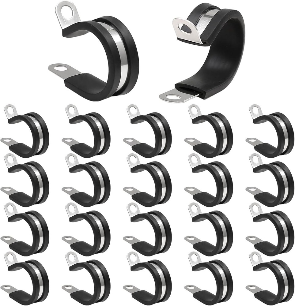 25 PCS 1Inch Cable Clamps,Rubber Cushioned Insulated Clamp,Stainless Steel Wir..