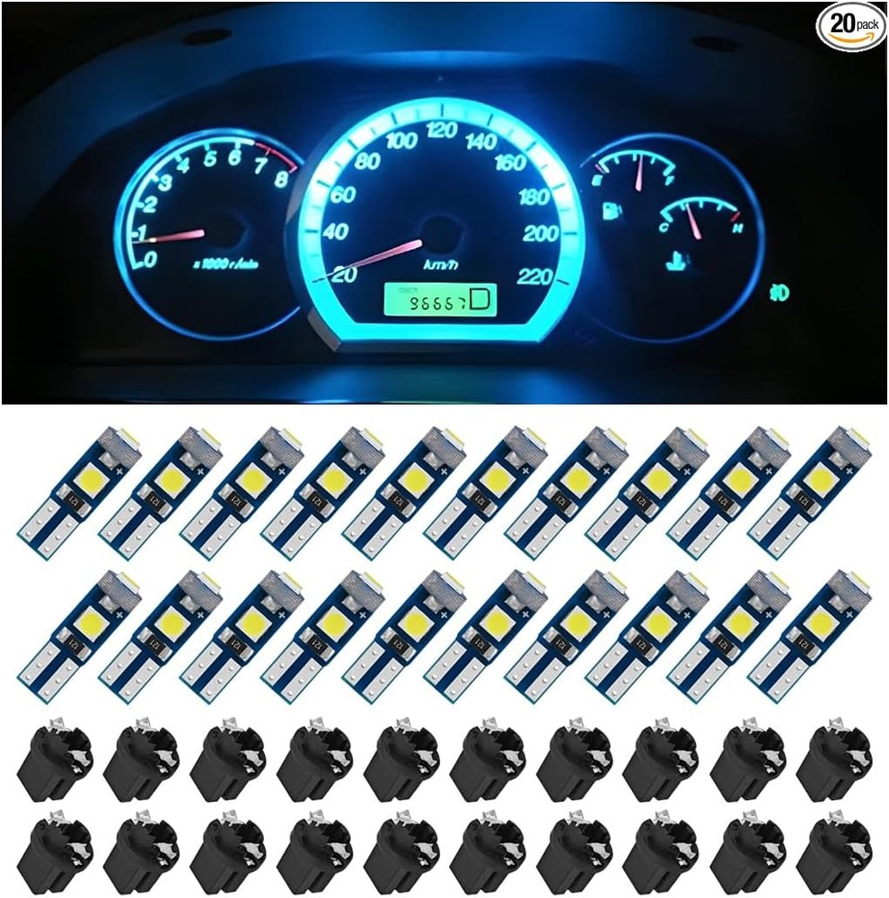 3030-3SMD LED Dashboard Lights for Car, 20-Piece Super Bright Bulbs with IceBlue