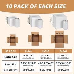 30 Pack 4X4X4, 5X5X5, 6X6X6 Assorted Sizes Shipping Boxes for Small Business, Ea