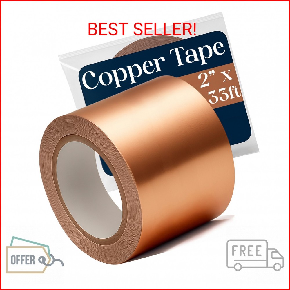Kraftex Copper Tape [2 Inch x 33ft]. Conductive Adhesive use as Copper Tape for