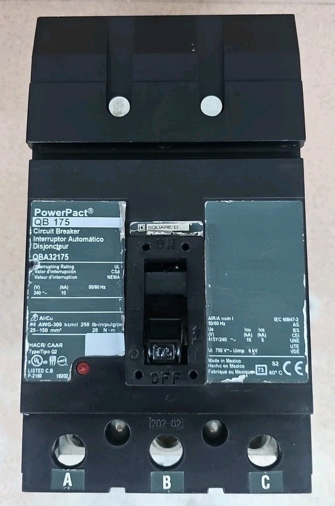 QBA32175 SQUARE D POWERPACT CIRCUIT BREAKER I-LINE 175 AMP 3 POLE