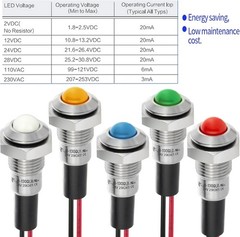 UL 8mm Red LED Waterproof IP67 Stainless Steel Indicator Light Indicator Light
