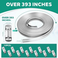 Professional 32.81Ft Adjustable Hose Clamp Band with 12 Fasteners – Rust-Proof